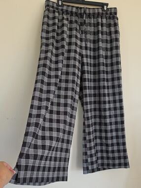 Shiny By Natute Sparkly Black and White Plaid Wide-Leg Pants Size Large